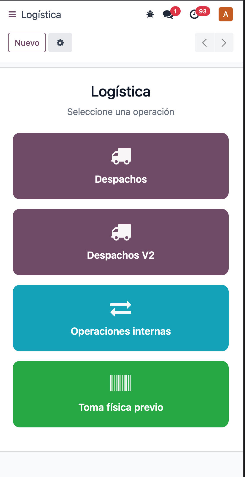 Logística en handheld: despacho, internas y toma física.